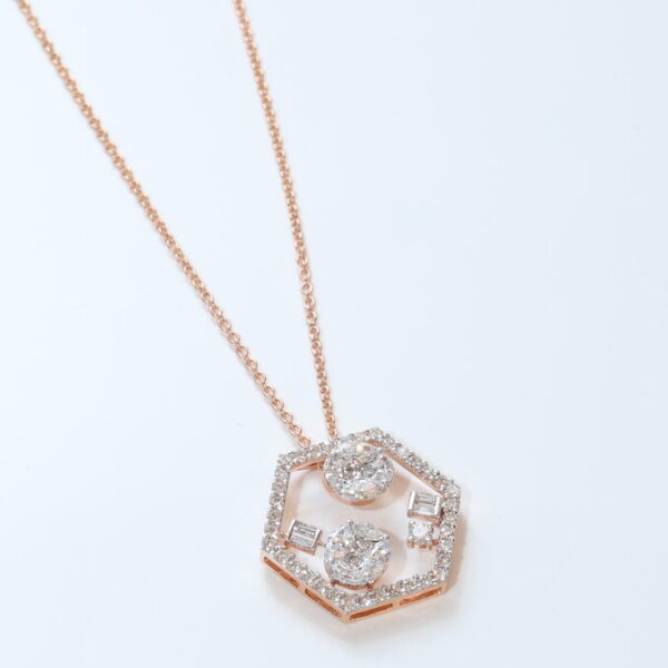 Rose Gold Hexagon Diamond Pendant Necklace.
